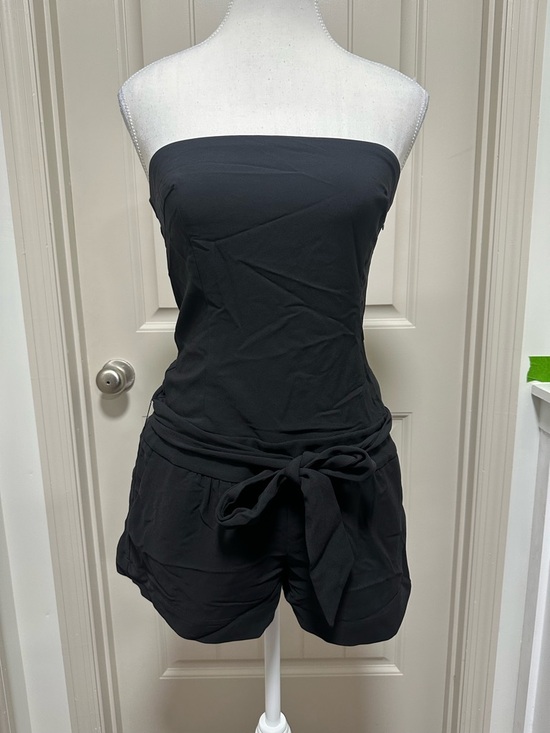 Express Pants - Express Black Strapless Romper with Tie Waist